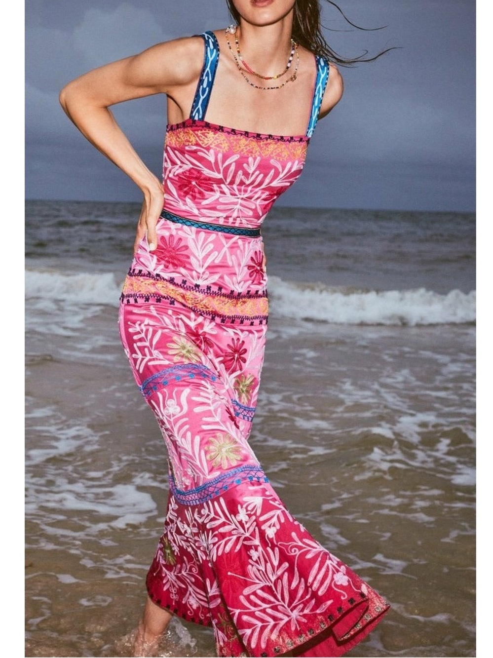 Alexis Alora Pink Embroidered Midi Dress Size XS